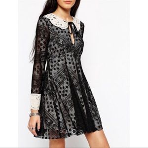Free People black lace long sleeve dress